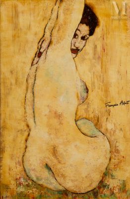 a painting of a nude woman sitting on the ground