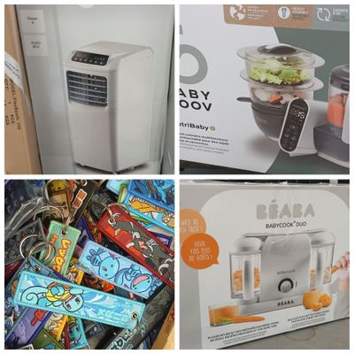 plusieurs photos montrant divers produits alimentaires exposés dans un magasin