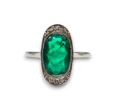 Bague ancienne en or gris 18K (750/1000) et platine (900/1000) ornée d - Photo 1