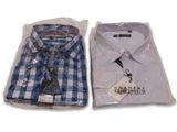 two men ' s shirts wrapped in plastic bags on a white background