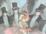 un tableau représentant un groupe de personnes portant des chapeaux-hauts