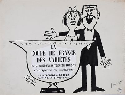 drawing of a cartoon of a man and a woman holding a sign