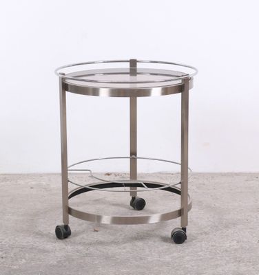 Desserte circulaire ou chariot de bar en aluminium brossé et…