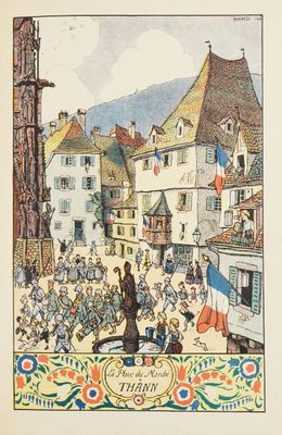 un dessin représentant une foule de personnes sur la place d'une ville