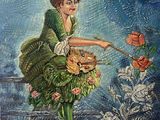 painting of a woman in a green dress holding a basket of flowers