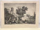 une vieille photo représentant un homme et une femme assis sur un banc devant un château