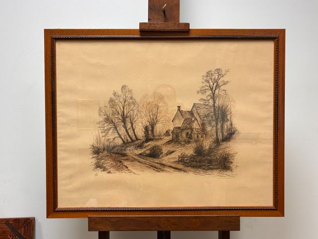 Gaston THIERY (1922-2013) : « La ferme ». Lithographie encadrée, ...