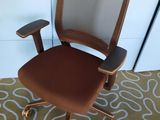 an image of a brown office chair on a rug in a room