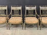 lot de quatre chaises anciennes avec assise et dossier en rotin