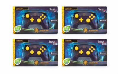 quatre lots de manettes de jeu Nintendo Wii avec des boutons jaunes
