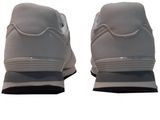 pair of white tennis shoes on a white surface with a white background