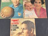 trois couvertures de magazine représentant un homme tenant un bébé et un ballon de football