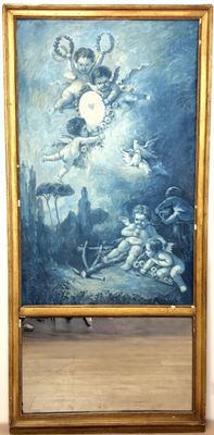 une image représentant une peinture d'anges sur un miroir dans une pièce