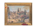 une image représentant un tableau d'un village orné d'un ruban rouge