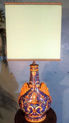 Gourde transformée en lampe avec piétement en céramique bleu de Gien a - Photo 1