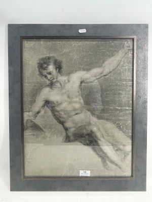painting of a male nude in a black frame on a white wall