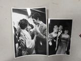 two black and white photos of a man and a woman kissing each other