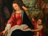 an image of a painting of a woman with a child and a horse
