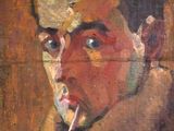 tableau représentant un homme avec une pipe et une cigarette à la bouche