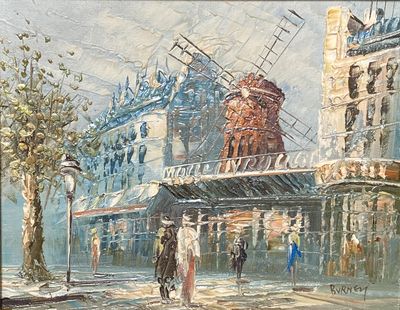 a painting of a windmill on the side of a building