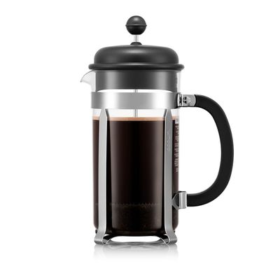 a close up of a french press coffee maker on a white background