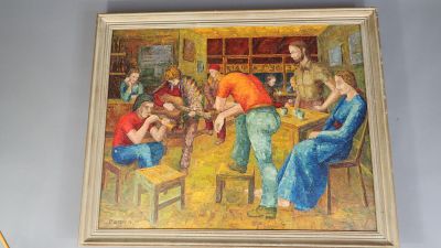 POTTIER. "Le café de la Paix", huile sur toile signée en bas…