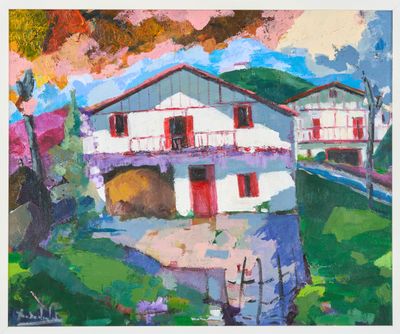 une image représentant un tableau d'une maison devant laquelle se trouve un bateau