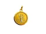 une pièce d'or sur laquelle figure une femme tenant un enfant dans ses bras