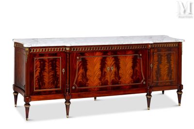 an antique sideboard with a marble top and wooden legs