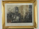 une vieille photo représentant une peinture d'un groupe de personnes sur une scène
