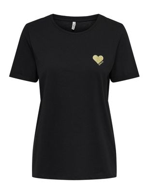 ONLY - Haut femme ONLKITA LIFE - Noir et cœur doré - Coton b…