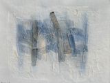 une image représentant un tableau sur lequel on voit un morceau de papier recouvert de peinture bleue