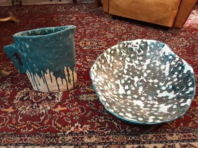 Centre de table forme « chou » en céramique couleur vert noir et blanc