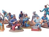 de nombreuses figurines représentant des hommes vêtus de différentes couleurs