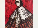 une image représentant un tableau d'une femme sur fond rouge