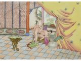 a painting of a man and a woman in a bathroom