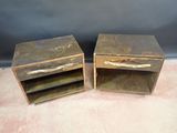 pair of vintage brass nightstands with marble top and brass handles