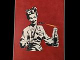 un tableau représentant un homme tenant une bouteille de soda