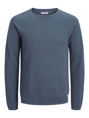 JACK & JONES - Pull en maille JJEHILL - Col rond bleu chiné …