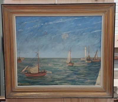 une image d'une peinture de bateaux dans l'eau