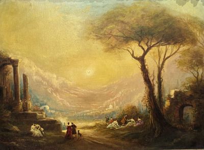 painting of a painting of a landscape with figures in the foreground
