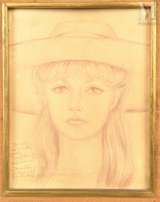 Portrait d'une jeune fille coiffée d'un chapeau de paille, par [auteur]