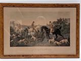 painting of a man on a horse with two dogs and a man on a horse with two dogs