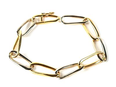 a close up of a chain bracelet on a white background