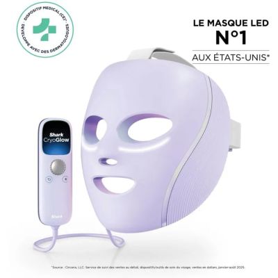 an image of a white and purple mask with a remote in front of it