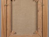 a painting of a wooden frame with a piece of paper hanging from it