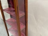 a display cabinet with a glass door and shelves