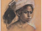 painting of a young girl with a towel on her head