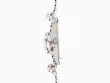 a clock that is hanging on a chain