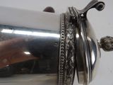 a silver plate with a handle on it